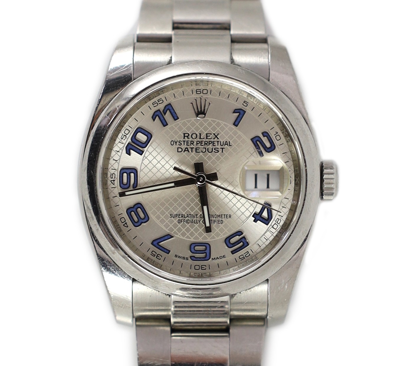A gentleman's early 21st century stainless steel Rolex Oyster Perpetual Datejust wrist watch